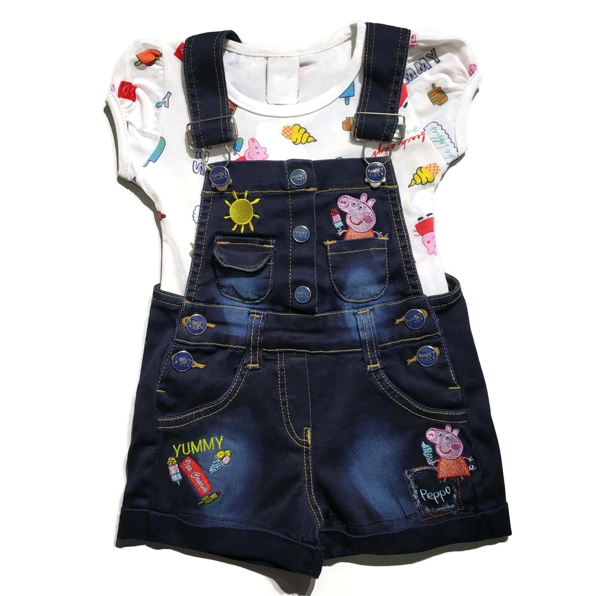 Buy Juniors Solid Denim Dungaree with Pockets Online for Girls |  Centrepoint KSA